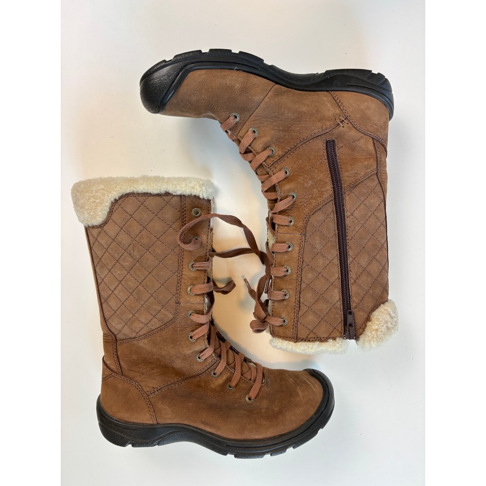 KEEN Stockholm Winter Boots Brown Youth 5.5 Waterproof Leather Sherpa Side Zip